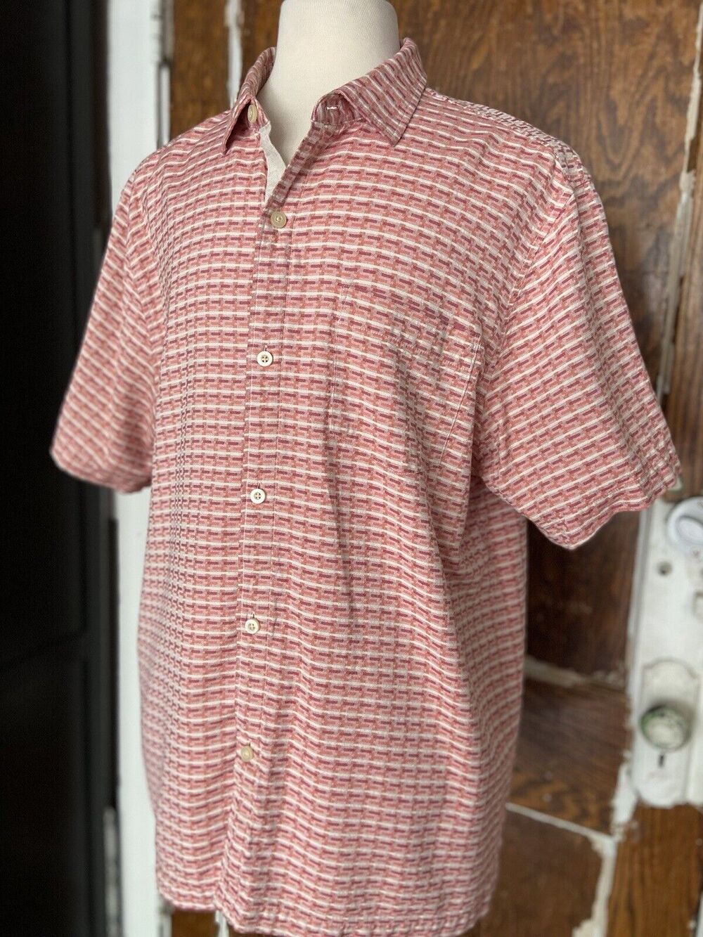 TOMMY BAHAMA Geovanni Geo Pink 100% Silk Camp Shirt sz XL